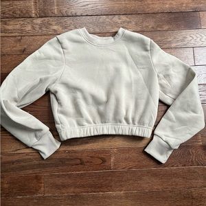 Women’s Small Slight Cropped Long Sleeve Sweatshirt Beige Tan Crewneck S